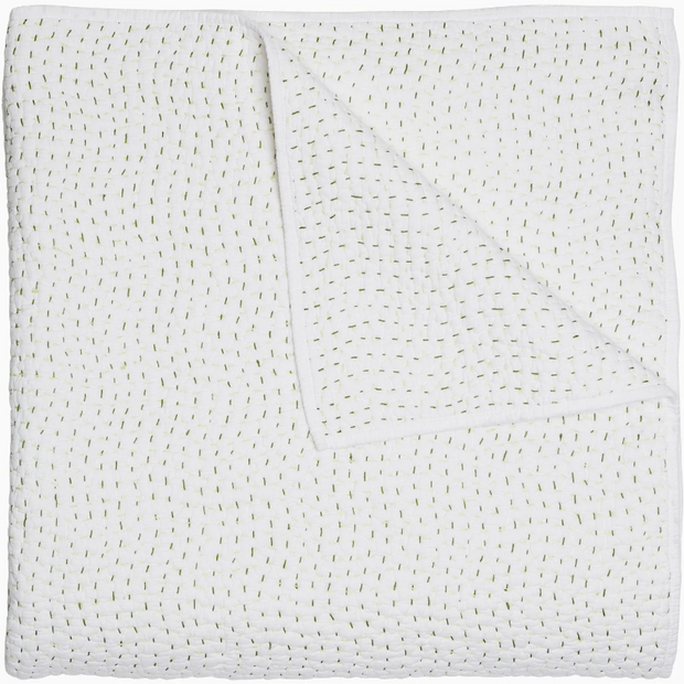 Organic Hand Stitched Moss Quilt - Queen