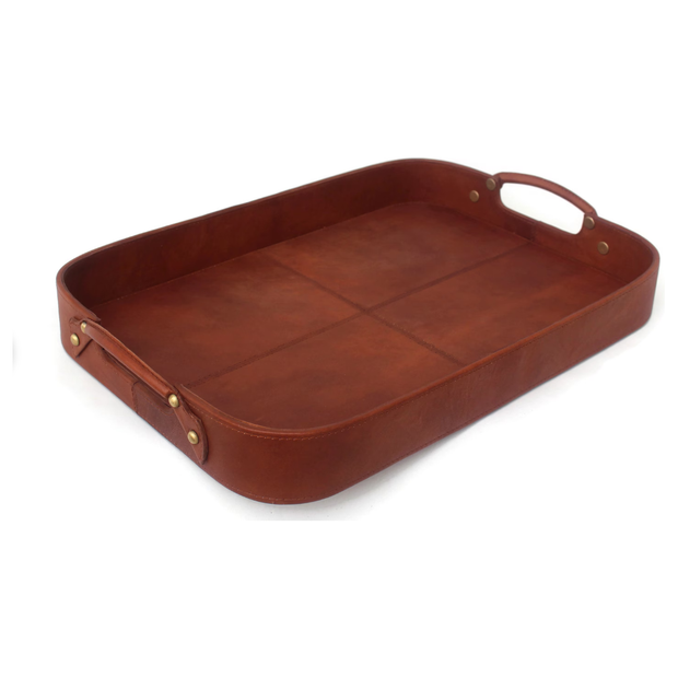 Rectangular Handmade Leather Tray - 16.5" x 11.5"