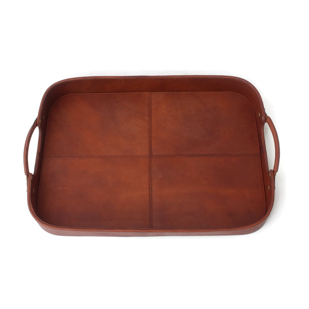 Rectangular Handmade Leather Tray - 16.5" x 11.5"