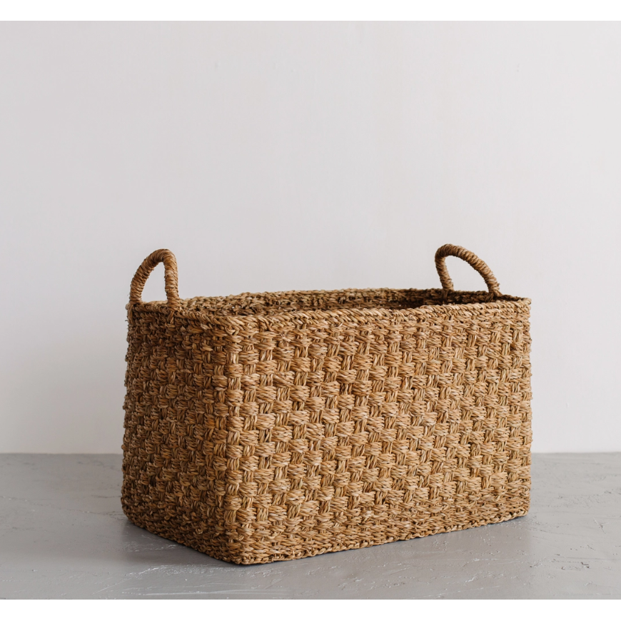Rectangular Floor Basket with Handle - Harvest Chatai Weave – Park