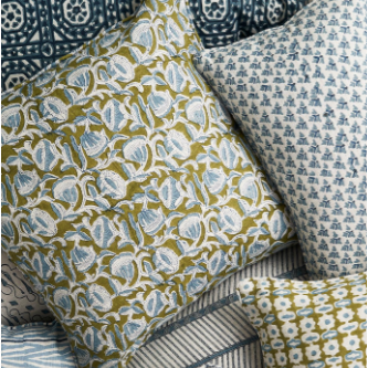 Marbella Moss Azure Linen Pillow - 20"x20"