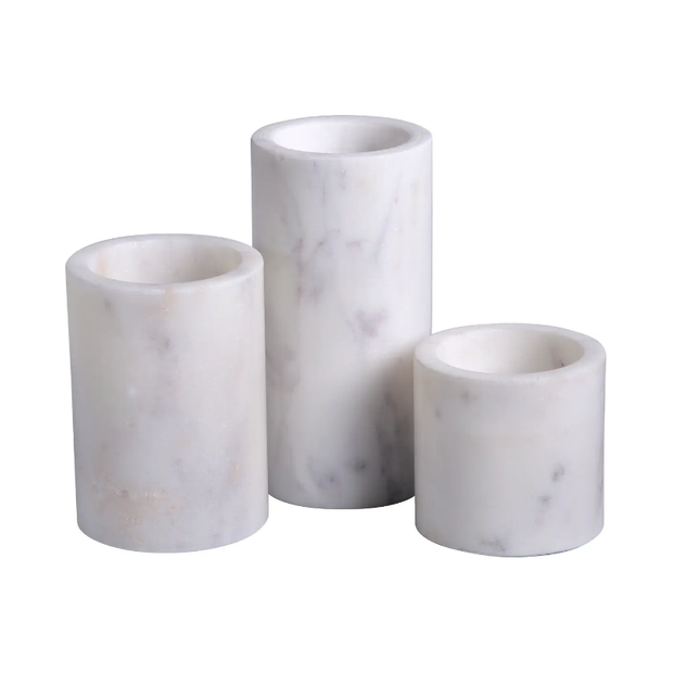 Set of 3 - Marble Cylinder Pillar Votive Holders