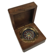 Wood Compass Box w/Rose Design & Brass