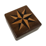 Wood Compass Box w/Rose Design & Brass