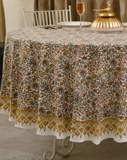 Brown Indian Hand Block Print Round Tablecloth