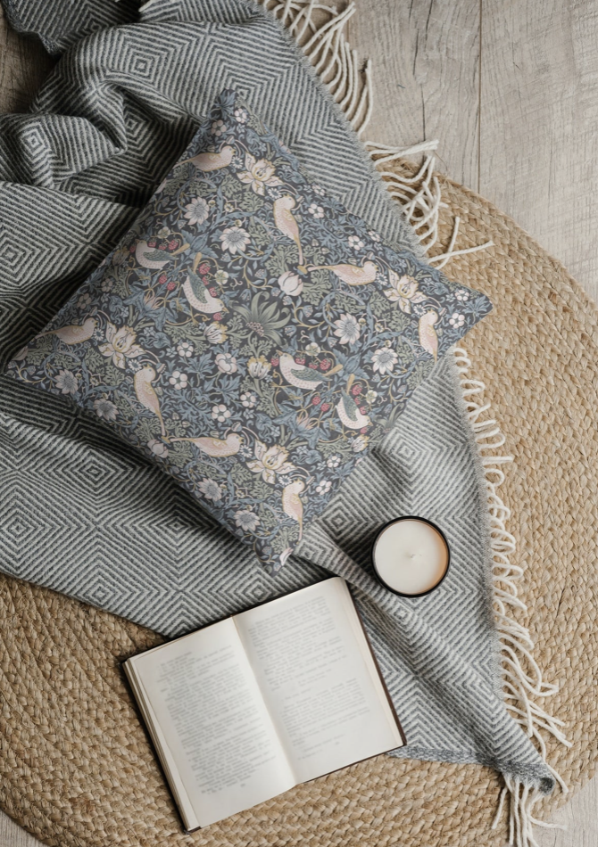 Strawberry Thief Ink Outdoor Pillow