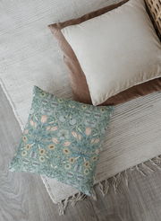 Duck Egg Sage Floral Outdoor Pillow