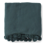 60" Stitch Knit Throw Blanket W/Pompom Trim