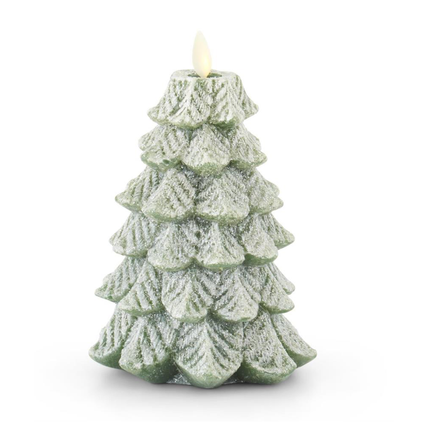 Green Wax Snowy Tree Luminara Indoor Candle