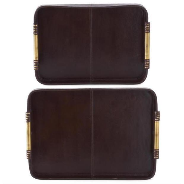 Brown Leather Trays with Gold Handles