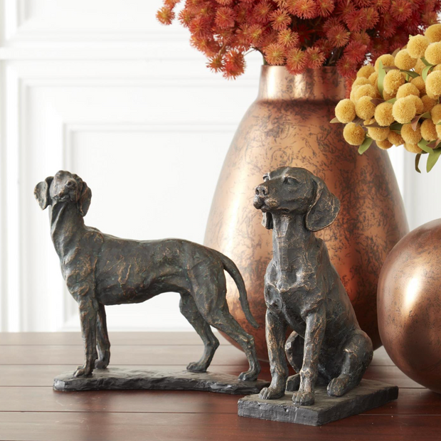 11 in. Resin Patina Sitting Dog On Black Base