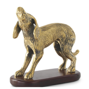 6.5 in Brass Dog on Mango Wood Base