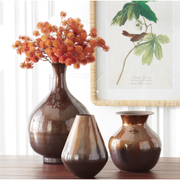Brown & Burgundy Metal and Enamel Vases