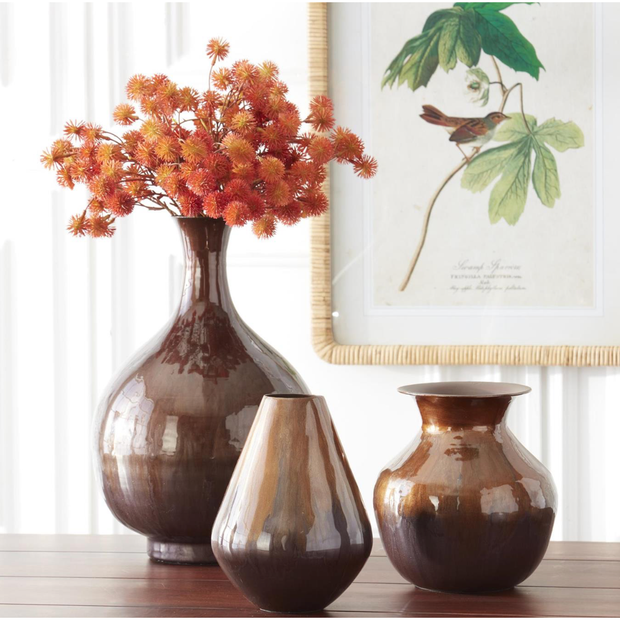 Brown & Burgundy Metal and Enamel Vases