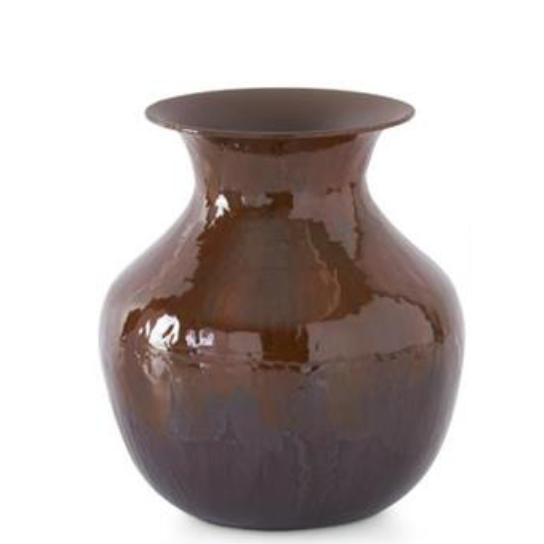 Brown & Burgundy Metal and Enamel Vases