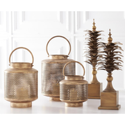 Gold Metal Mesh Lanterns w/ Glass