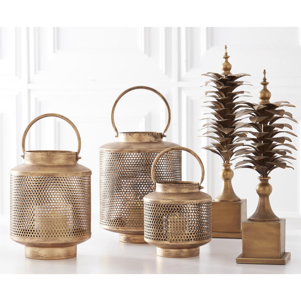 Gold Metal Mesh Lanterns w/ Glass