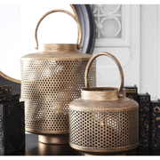 Gold Metal Mesh Lanterns w/ Glass