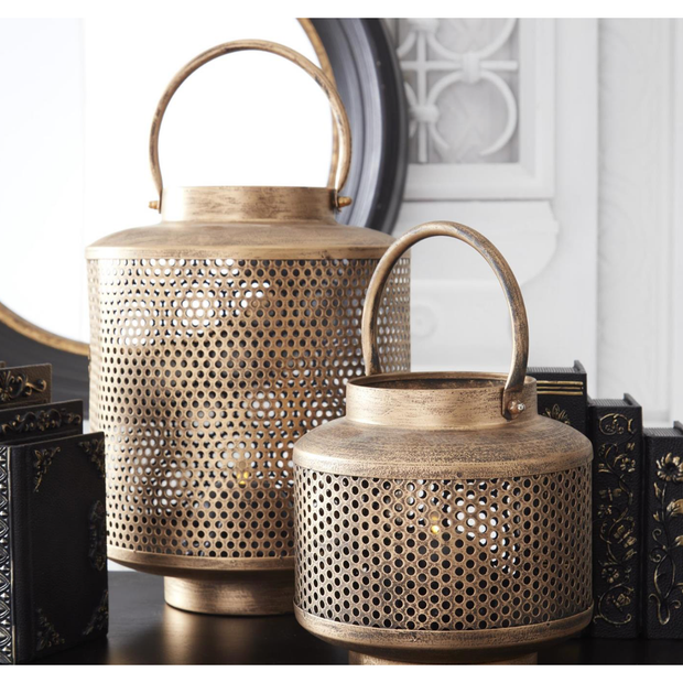 Gold Metal Mesh Lanterns w/ Glass