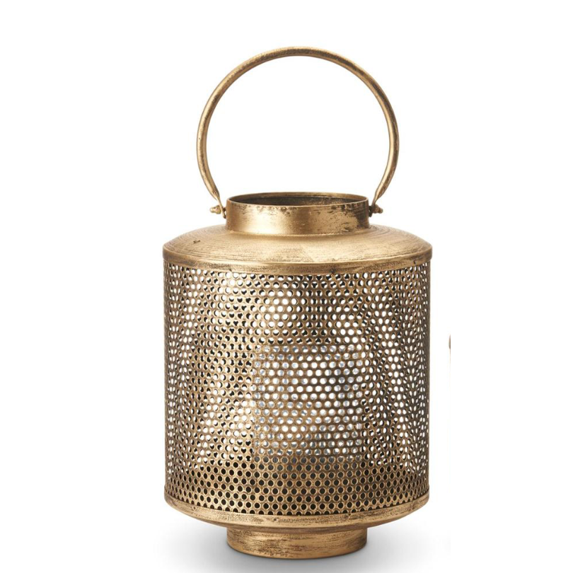 Gold Metal Mesh Lanterns w/ Glass