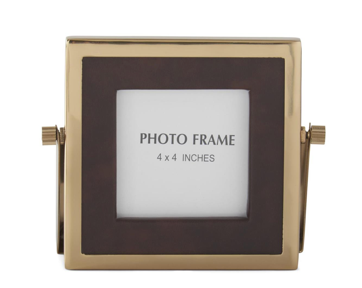 Brown Vegan Leather/ Gold Photo Frame