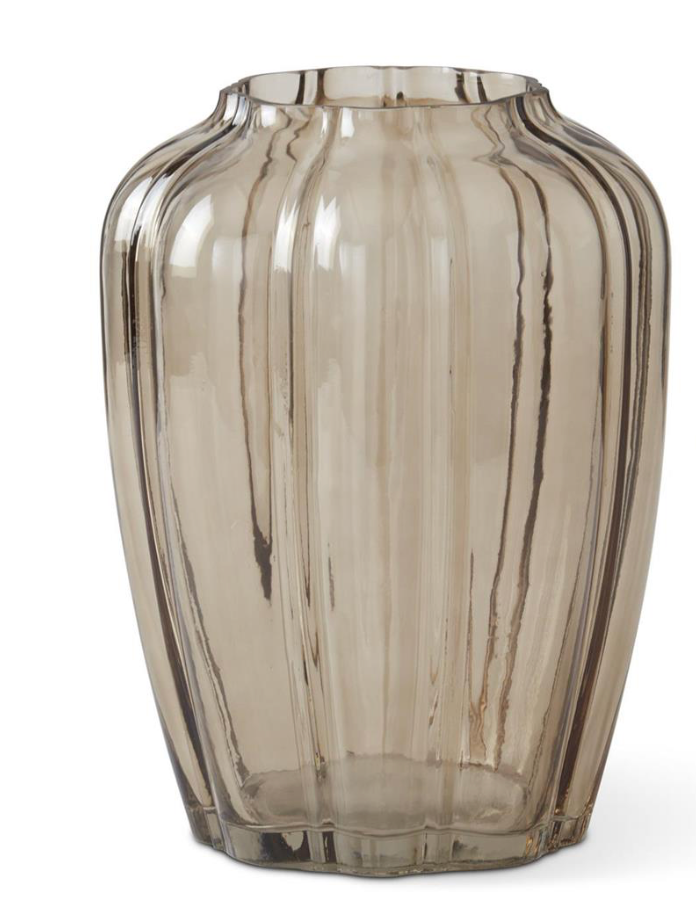 Scalloped Beige Line Pressed Glass Vases