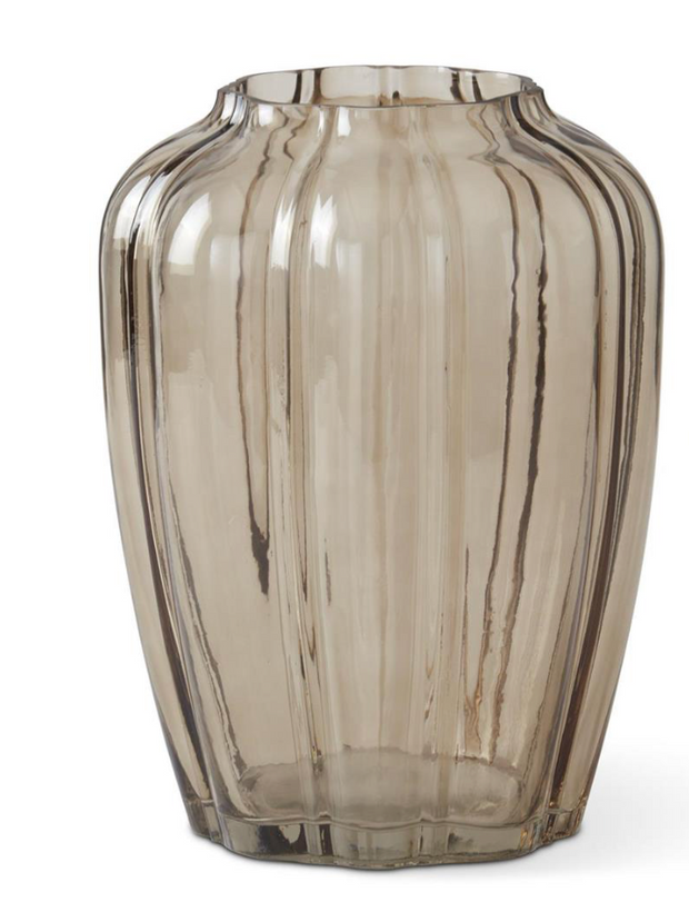 Scalloped Beige Line Pressed Glass Vases