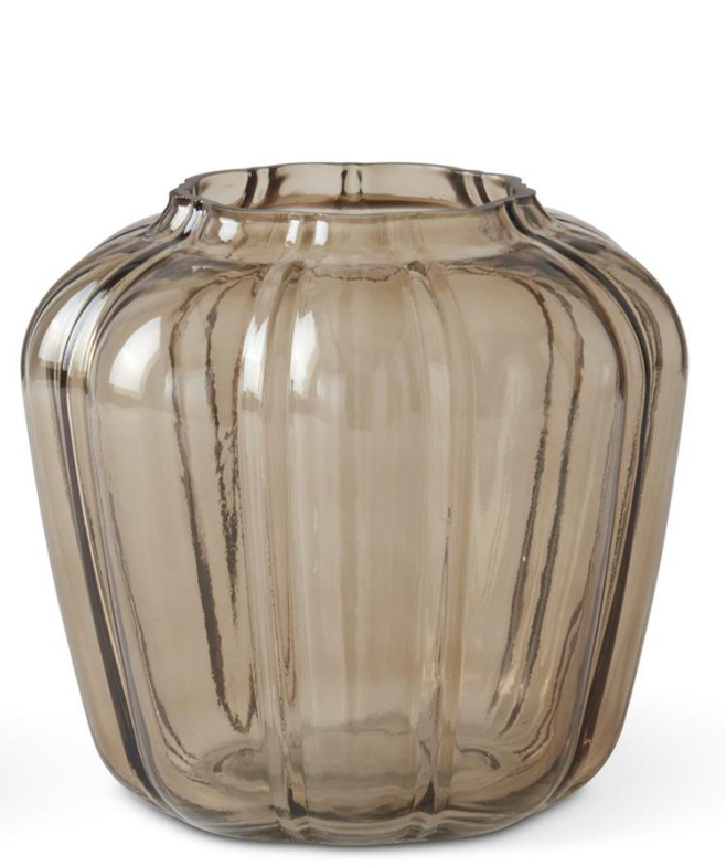 Scalloped Beige Line Pressed Glass Vases