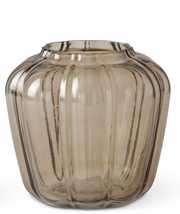 Scalloped Beige Line Pressed Glass Vases