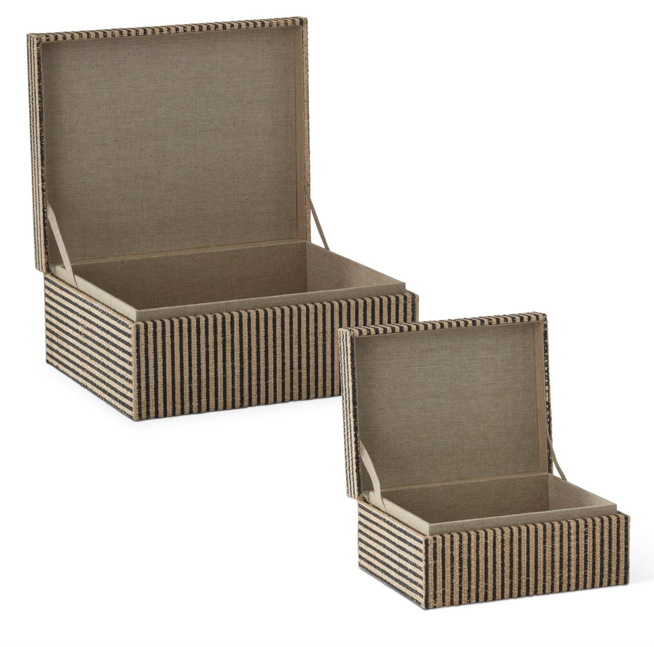 Black & Natural Rattan Striped Boxes