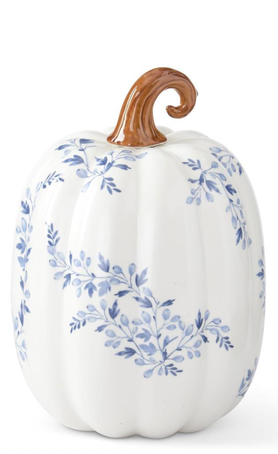 White/ Blue Floral Ceramic Pumpkins