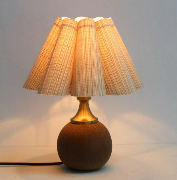 Scalloped Khaki Striped Brown Mini Lamp