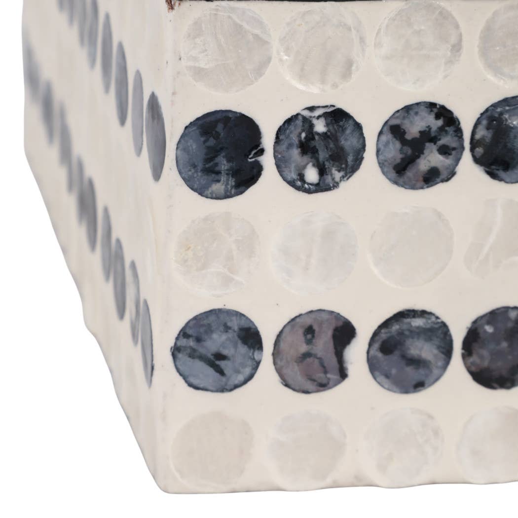 Set of 3 Decorative Boxes – Ivory & Blue Wood Capiz Dots, 8/11/12 in.