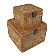 S/2 Natural Brown Rattan Box Set