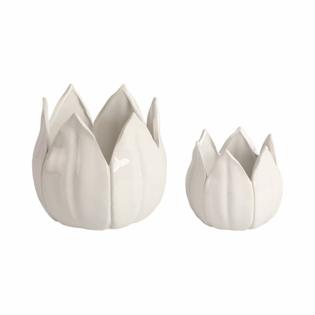 White Ceramic Tulip Petal Planters