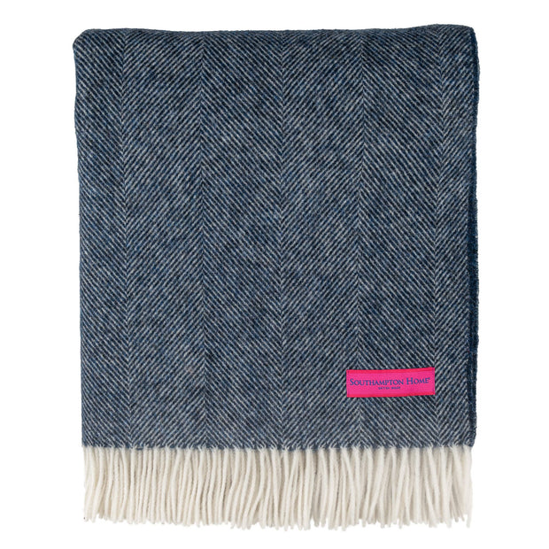 Southampton Home Lambswool Herringbone Throw ~ Navy ~
