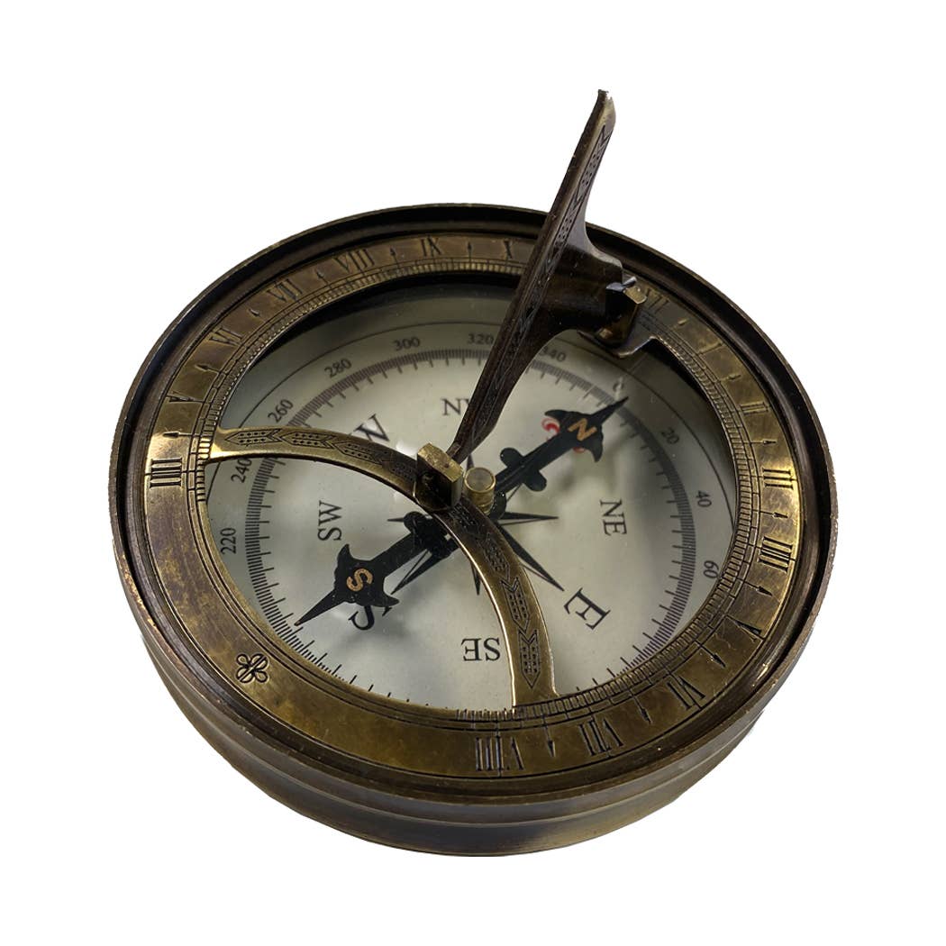Antiqued Brass Nautical Vintage Sundial Compass, 3-1/4