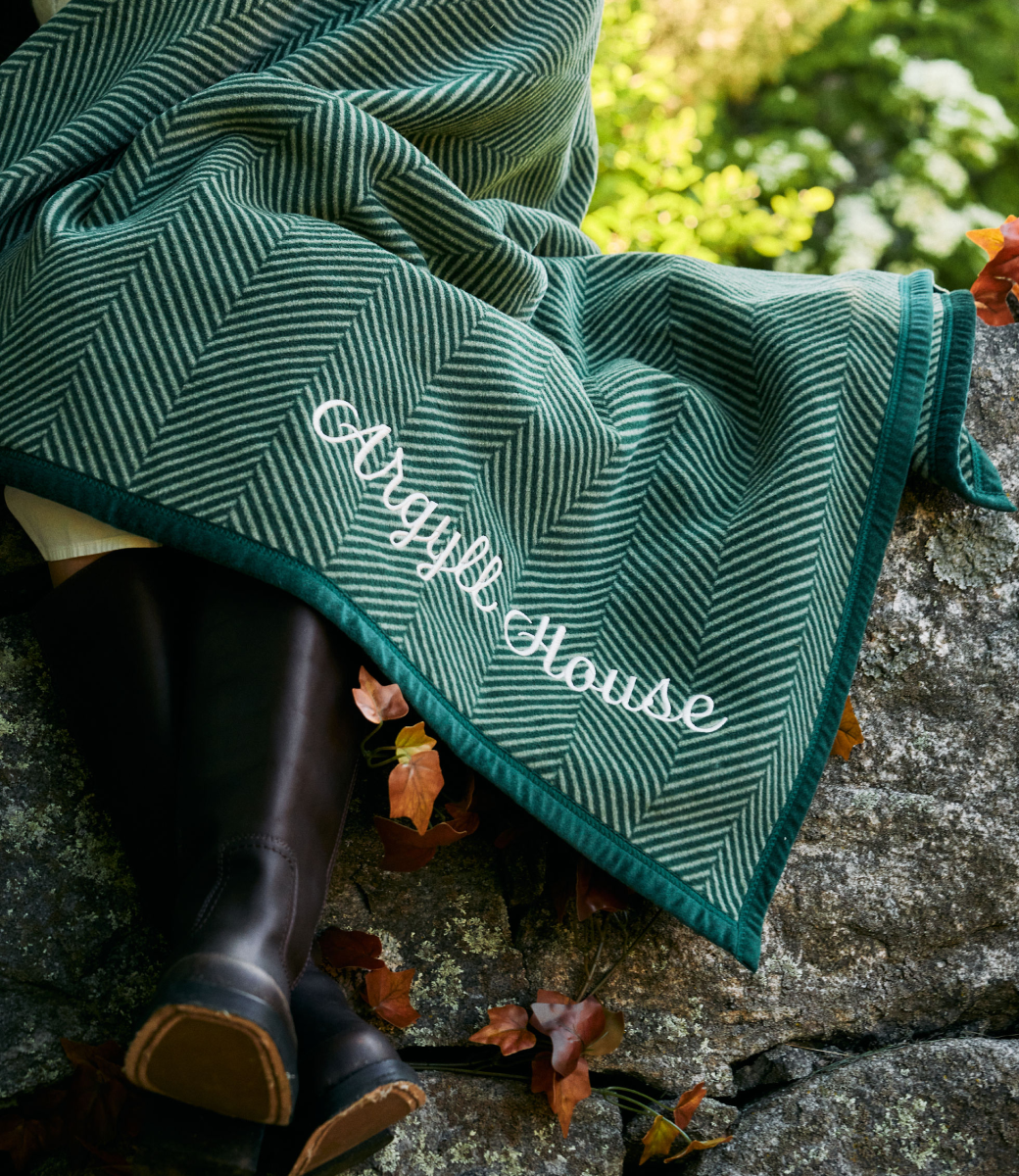 Harborview Herringbone Forest Green Blanket