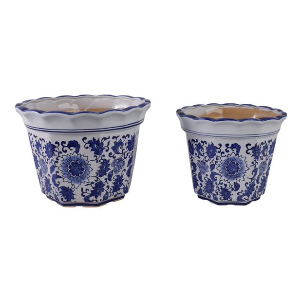 Blue Stoneware Chinoiserie Pot Planter