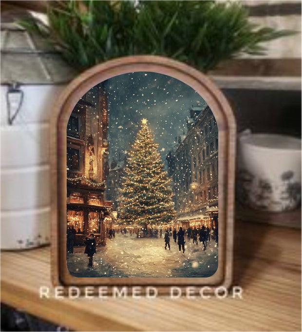 Arch Top Christmas Tree Main Street Framed Art