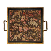 Pink and Brown Equestrian Fabric Print Decorative Tray