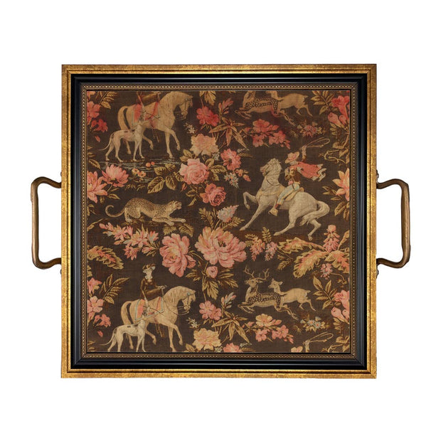 Pink and Brown Equestrian Fabric Print Decorative Tray