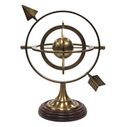 9-1/2" Antiqued Brass Armillary with Wood Base - Antique