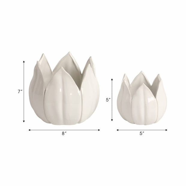 White Ceramic Tulip Petal Planters