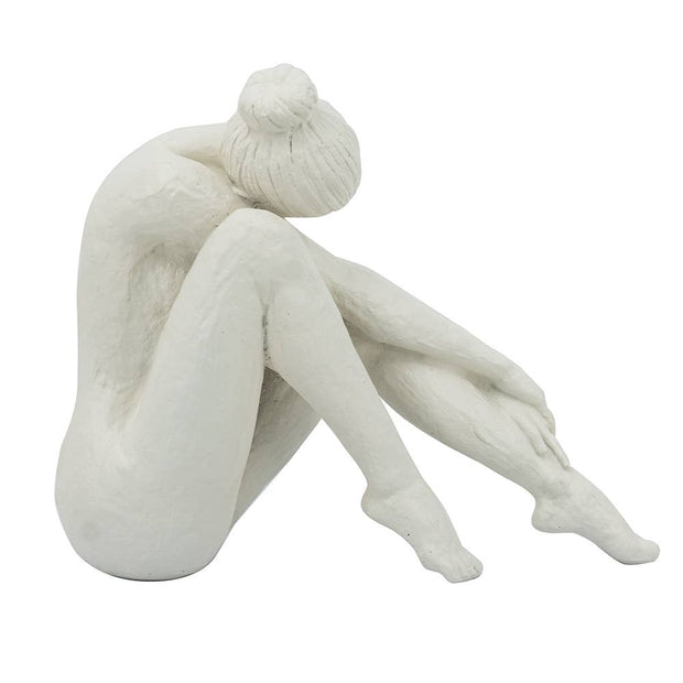White Resin Contemplative Figure Sculpture