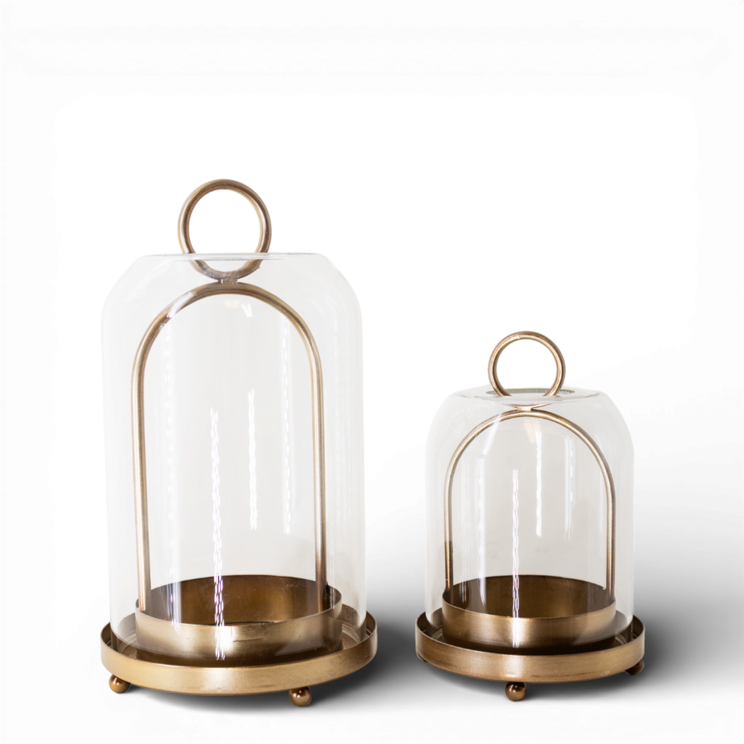 Glass & Gold Cloche with Metal Stand, Set of 2