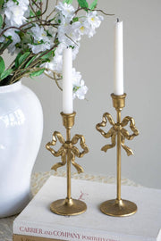 S/2 Gold Bow Candle Holders