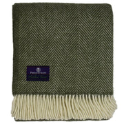 Highland Tweeds Wool Herringbone Throw- Evergreen