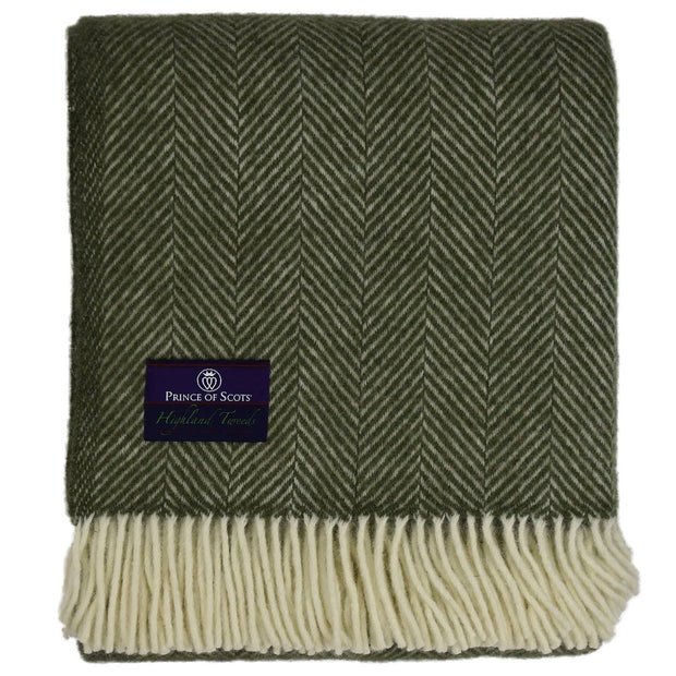 Highland Tweeds Wool Herringbone Throw- Evergreen