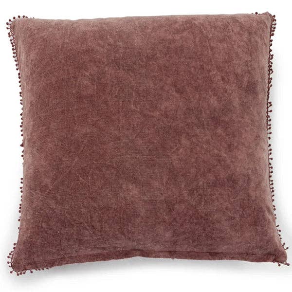 Velvet Pillow With Poms in Mauve - 22